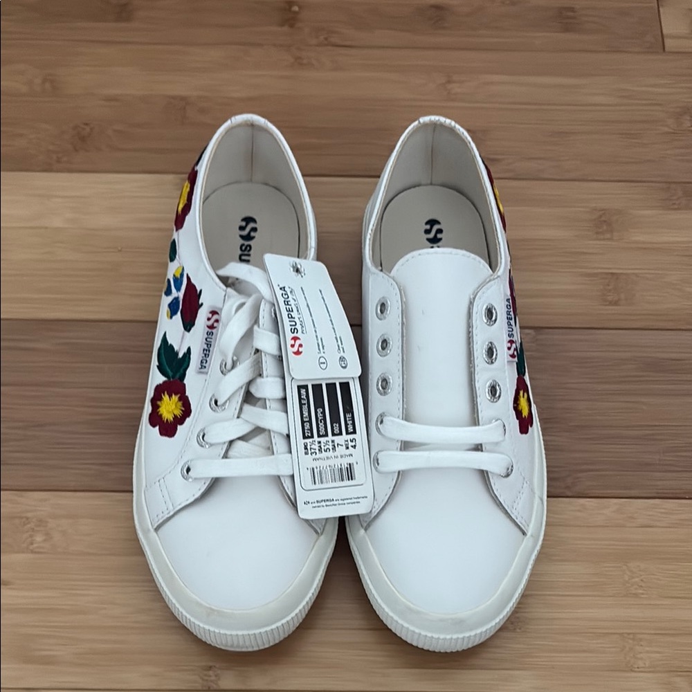 Superga White Sneakers with Floral Embroidery